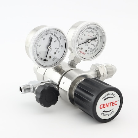 Gentec HP SS Low Flow Regulator, Dual Stage, CGA 590, Inlet  0 to 25 PSI, Needle Valve, Use with:  Air R31SLMK-DLK-C590-01-N